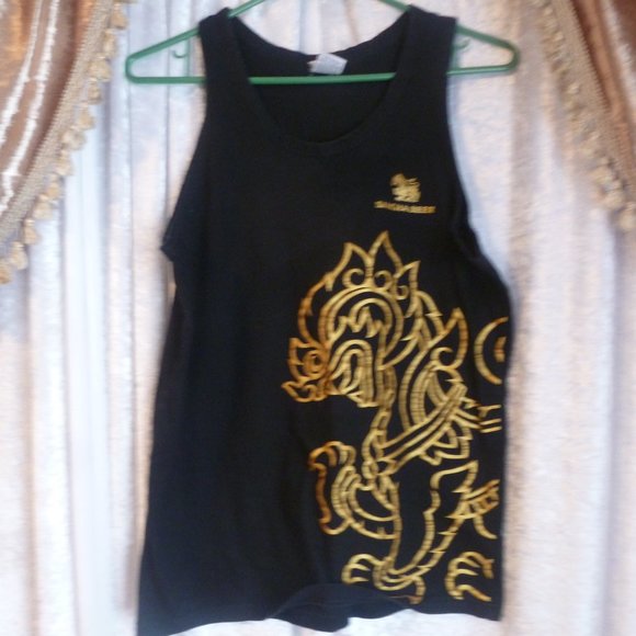 Singha Beer Lion Logo Tank Top / Black vintage looking finish Sz S - Picture 1 of 6